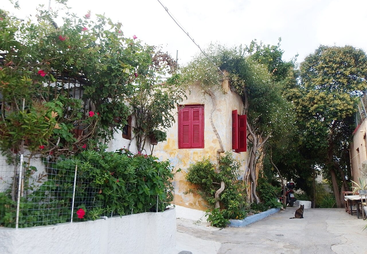 Whitewashed houses of Anafiotika below the Acropolis rock