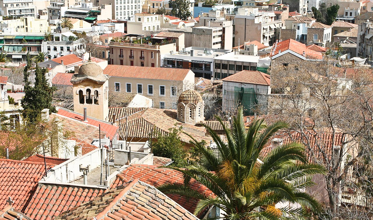 Athens rooftops with the Acropolis in the distance